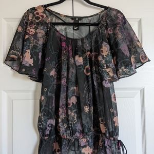 H&M Sheer Black Floral Blouse Size 6